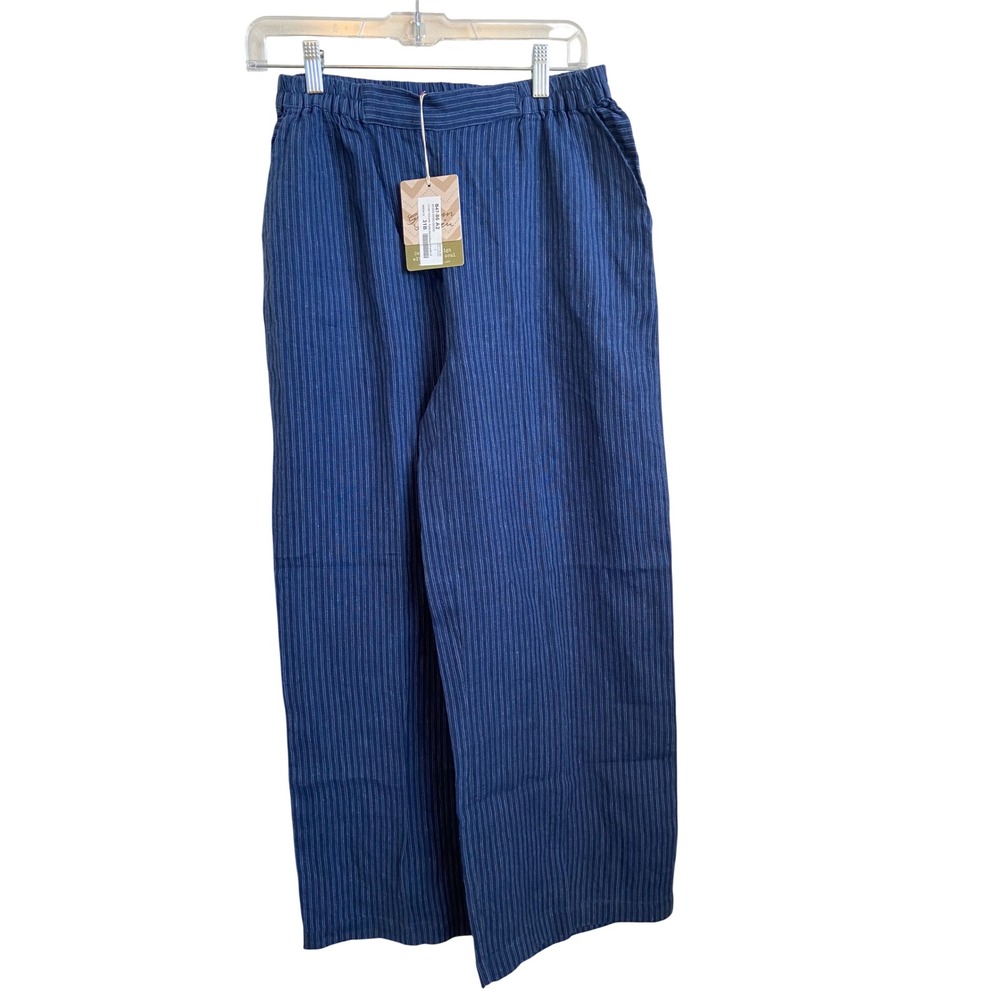 Gudrun Sjoden Asta Linen Trousers Blue Lilac Pinstripe Wide Leg Pants S NEW